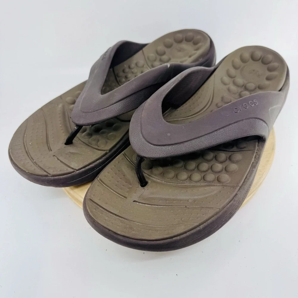 Crocs Modi Sport Flip Flops Mens 13 Brown Lightweight Comfort Sandals Beach